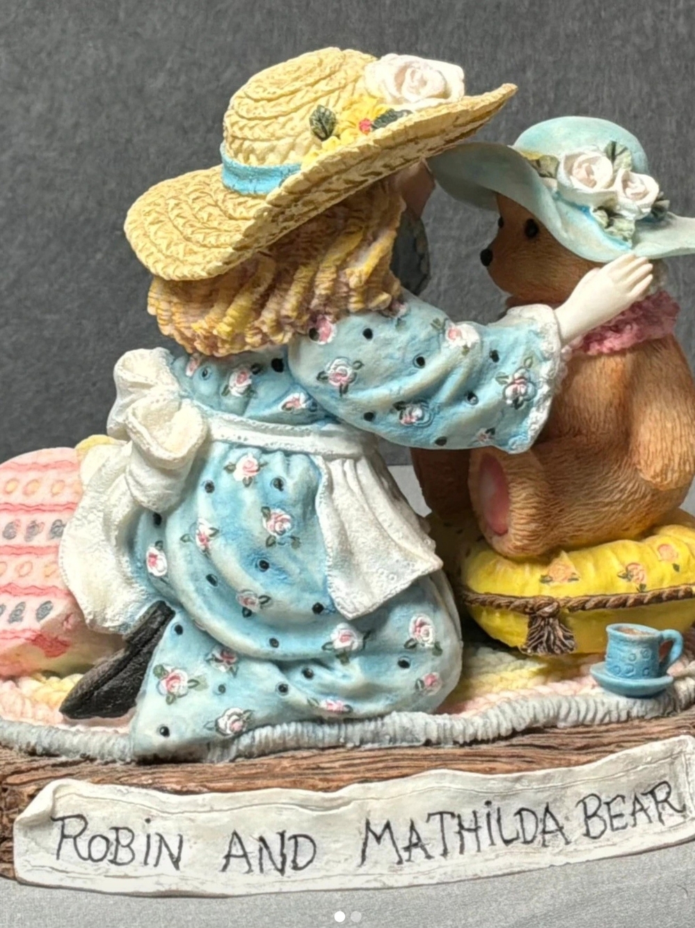 Decorative Robin and Mathilda Bear Figurine - Pastel Blue